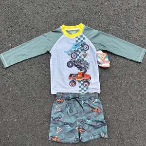 Monster Jam Toddler size 3T 2-Piece Rash Guard and Swim Trunks